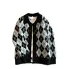 Suéter Cardigan Argyle Fair Isle para Hombre Otoño Perezoso Relajado Suéter de Punto Suave Ropa Exterior Estilo Old Money