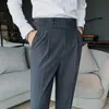 Pantalones de vestir cropped para hombre italianos de Nápoles con hebilla ajustable de cintura alta Pantalones de traje con hebilla de París Pantalones casuales