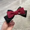 Acessórios de Cabelo Femininos Elegantes Estilo Coreano Original Outono e Inverno Novo Couro Sintético Etiqueta Dourada Tecido de Veludo Laço Duplo Presilha de Primavera