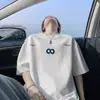Camiseta de Manga Corta Pesada con Estampado de Letras para Hombre de 220g, Verano, Cuello Redondo, Corte Holgado, Manga Media, Estilo Americano Moderno, Camiseta Juvenil