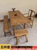 Mesa de Té Retro Nueva Mesa de Té de Olmo Viejo Combinación de Mesa de Comedor y Sillas de Madera Maciza Balcón de B&B Pequeño Banco Largo Multifuncional Todo en Uno