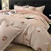 Conjunto de cama de quatro peças em algodão escovado, espesso, estilo luxo, algodão puro, lençol quente e capa de edredom, nova coleção outono/inverno 2025