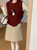 Chaleco Suéter de Lana Mezclada con Cuello Redondo de Pingüino Artístico Fresco y Dulce Japonés para Mujer Primavera 2025