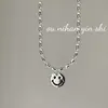 Collar de Plata de Ley S925 con Cara Sonriente para Mujer, Cadena Versátil Minimalista para Suéter con Cuentas de Arroz y Cadena para Clavícula