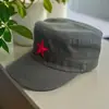 Boné Militar Bordado Vermelho de Cinco Pontas Tridimensional para Homens e Mulheres, Boné de Beisebol Anti-Aba Reta, Atacado Casual Retro Versátil Estilo Militar