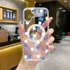 Capa de telefone transparente magnética mais vendida da Amazon, capa rígida para iPhone 16 Pro Max com estampa floral de bolinhas brancas, estilo ins