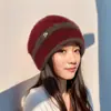 Gorro de Invierno Grueso y Cálido de Felpa de Ardilla Holgado para Mujer, Gorro de Punto Color Bloqueado de Moda para Comercio Exterior, Circunferencia de Cabeza Grande