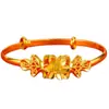 Pulsera Sencilla y Elegante de Oro de Arena Vietnamita con Flor Hueca, Pulsera de Flor de Bauhinia Chapada al Vacío en Oro de 24 Quilates