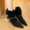 Botas de Moda Retro Bico Fino para Mulheres Coleção Outono/Inverno 2026, Botas Western Cowboy Maillard, Botas Slim Plissadas de Camurça de Nicho