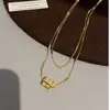 Colar fino de corrente com banho de ouro 18K real, camada dupla, cintura fina, estilo de luxo leve francês, corrente para clavícula, acessório de colar com toque de alta qualidade