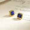 Pendientes de Plata de Ley 925 con Incrustaciones Pequeñas de Nuevo Estilo, Pendientes Dorados de Lujo Ligero de Alta Gama para Mujer Lapis Lillet