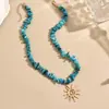 Joias transfronteiriças europeias e americanas, colar único de cascalho azul irregular com pingente de sol, estilo casual de férias
