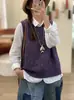 Otoño 2026 Nuevo Chaleco de Punto Calado de Hilo de Algodón Vintage de Cuello Redondo Versátil Holgado Casual para Mujer