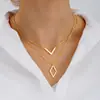 Collar Largo Popular Europeo y Americano para Mujer Elegante Cadena de Lana Colgante Largo en Forma de V Collar de Acero de Titanio Mujer