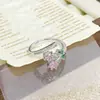 Anillo Abierto Nuevo Colorido de Piedra Preciosa Full Diamante Zircón Ultra Brillante Nicho Lujo Ligero Gama Alta Exquisito Versátil Apilable para Mujeres