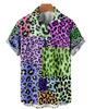 Camisa de praia neon com estampa digital de comércio exterior, camisa havaiana casual com estampa de leopardo, camisa masculina plus size, manga curta