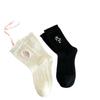 Calcetines de Mujer Primavera y Verano Nuevos de Media Pantorrilla de Media Pantorrilla Estilo Antiguo Medio Bordados de Algodón Estilo Mori Retro Estilo Chanel Borde de Oreja Lolita