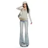 Pantalones de Campana Elásticos de Franela Lavados al Agua Azules Dulces Frescos de Cintura Alta para Mujer Estilo Nuevo Otoño/Invierno 2026 Adelgazantes Levanta Glúteos Delgados