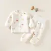 Conjunto de Dos Piezas de Algodón Puro para Bebé y Niño Pequeño con Cintura Alta y Top y Pantalón Separados para Niños y Niñas, Protección de Barriga Ropa de Otoño Pantalones de Otoño Ropa de Casa Otoño/Invierno