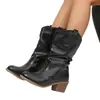 Botines de punta gruesa estilo francés para mujer, nueva colección otoño/invierno 2026, versátiles y modernos botines negros de tacón alto, botas de montar