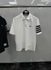 Alta qualidade TB Primavera/Verão/SS Novo Quatro Listras Vermelho Branco Azul Bordado Série Bordado POLO Manga Curta Unissex