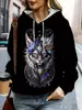 Jaqueta com Capuz Estampada 3D de Animal para Mulheres Casual Versátil Solta com Capuz Top Estampado Digital Transfronteiriço Roupas Femininas