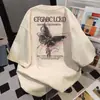 Camiseta de Manga Curta com Estampa de Letras Graffiti Design de Nicho Estilo Americano para Mulheres, Verão 2026 Casual Solta Versátil