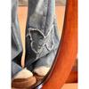Jeans de Talla Grande Estilo Retro Americano con Bordado de Mariposa Micro-Acampanados para Mujer en Primavera y Otoño Estilo Caliente para Chicas con Curvas de Tiro Alto hasta el Suelo