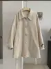 KEKEZOON casaco trench coat elegante de manga comprida cor sólida gola lapela abotoamento simples manga lanterna solto comprimento médio estilo coreano 9080