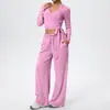Pantalones Deportivos de Pierna Ancha Elásticos con Cordón, Tirantes Deportivos, Espalda Bonita, Sujetador Deportivo, Correas de Fitness, Conjunto de Tres Piezas de Yoga de Manga Larga