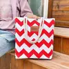 Bolsa de Lona para Mujer de Estilo Nuevo Transfronteriza, Simple, Gran Capacidad, Moderna, Casual, Bolso de Hombro Rayado, Bolso de Mano para Compras, Bolsa para Mamá