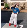 Conjunto de Camiseta de Manga Corta con Estampado de Dibujos Animados Estilo Coreano para Niñas y Pantalones de Pierna Ancha 2026 Primavera/Verano Nuevo Conjunto Casual Versátil de Moda