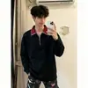 2026 Nova Blusa com Capuz Pulôver Masculina de Primavera e Outono com Gola Color Block Espessa, Manga Longa, Meio Zíper, Design Moderno