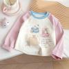 Coreia do Sul Outono Infantil Tesouro Desenho Animado Camiseta 24 Novo Estilo Fofo Versátil Combinação de Cores Manga Longa Camisa Básica