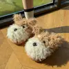 Chinelos de Algodão com Cachorro Arranhado Inverno Meninas Desenho Animado Fofo Interno Casa Quente Casal Sola Grossa Peludos Chinelos Cxcf