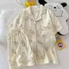 Estilo Igual ao Live do Douyin Pijama de Algodão Nuvem Gato KT Feminino Verão Fofo Doce Manga Curta Shorts Conjunto para Casa
