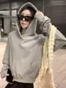 Sudadera Gris Corta con Capucha para Mujer Talla Pequeña 2026 Nueva Ropa de Abrigo de Principios de Otoño Se Puede Usar Sola Estilo Coreano Top de Manga Larga