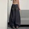 Jeans negros de estilo retro americano, bordados al revés, de pierna curva para mujer, nueva colección de otoño, corte holgado, fluidos, de pierna ancha, pantalones con forma de guadaña
