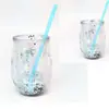 Vaso Navideño de Plástico de Doble Capa con Popote, Vaso de Café de Doble Capa con Vaso para Popote, Vaso con Popote y Tapa Galvanizada Colorida para Helado