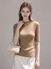 Estilo Simples Ajustado Gola Redonda Meia-Alta Manga Cinco Pontos Cor Sólida Malha Top Feminino Versátil Novo Estilo 2026 25808
