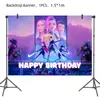 Fundo popular transfronteiriço rosa e roxo com tema de bruxa para decorações de festa de aniversário, banner, cortina para pendurar na parede