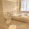 Cama moderna de terciopelo tech estilo crema, cama puff, cama simple de tela, cama doble nube para uso doméstico
