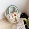 Bolso de Mano de Cuerda de Algodón de Moda Estilo Coreano Celebridad de Internet Bolso de Mano Versátil Estilo Occidental Bolso de Paja Pequeño Fresco con Asa Arcoíris y Flor