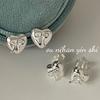 Pendientes de Corazón con Lazo de Plata de Ley S925 Ouni para Mujer Diseño de Nicho Dulce Estilo Ins Pendientes Versátiles Pendientes