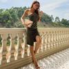Roupas Femininas de Verão Transfronteiriças Novas Primavera e Verão 2024 Vestido Tricô de Cor Sólida com Um Ombro Irregular Slim que Molda o Corpo Atacado