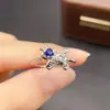 Anillo de Zafiro Natural Transfronterizo Accesorios para Mujer Nicho de Alta Gama Joyería de Plata 925 3*3mm Ventas Directas de Fábrica de Joyería