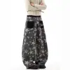 Calça jeans fina camuflada masculina para primavera e outono com estampa de estrela, design de bolso com patch, calça casual reta de perna larga