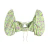 Em Estoque Roupas Femininas Estilo Europeu e Americano Nova Camisa Verde Estampada de Manga Longa 22348 22349