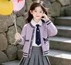 Suéter para Meninas Primavera Outono Inverno Conjunto de Três Peças Estilo College Chique Top para Crianças Médias e Grandes Jaqueta Cardigan de Tricô para Menina