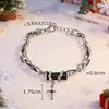 Pulsera Negra de Diamantes Negros Retorcidos con Estrella Oscura, Estilo Punk, Doble Capa con Colgante de Estrella Cruzada, para Hombres y Mujeres